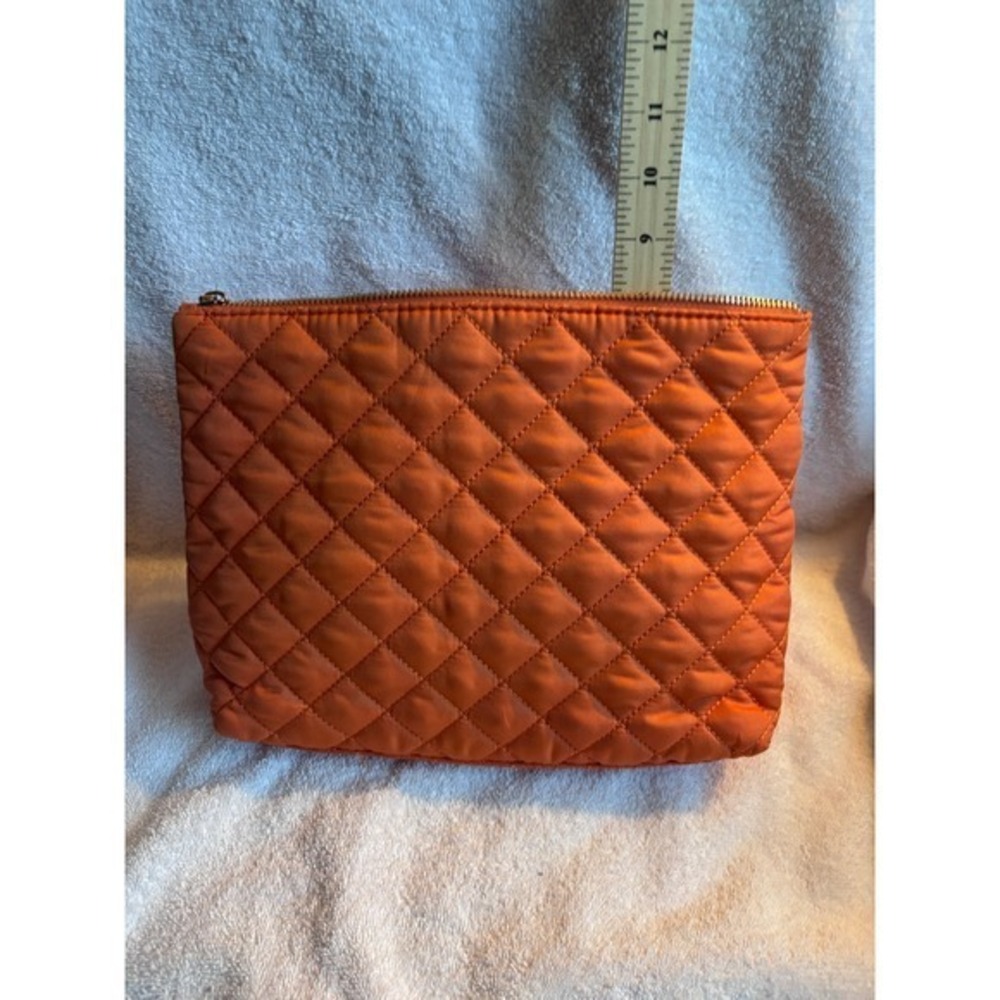 LIKE NEW Orange Quilted Cosmetic Bag Thermal Lined w/Gold Zipper